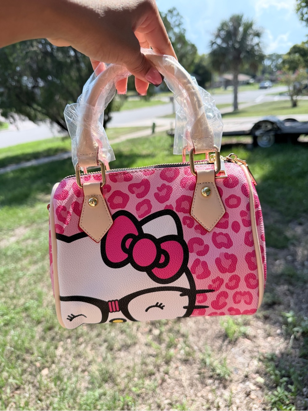 HK Inspired Pink Leopard Print Mini Barrel Bag & White Shoulder Bag